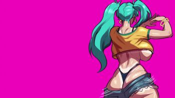  1girl animated animated_gif aqua_hair ass ass_shake back backboob bikini blue_hair bouncing_breasts bracelet brazilian_flag brazilian_miku breasts cropped_shirt curvy cutoffs dancing denim denim_shorts earrings from_behind geulimykun_(skbyunea413) hatsune_miku highleg highleg_bikini highres hoop_earrings huge_ass huge_breasts jewelry jiggle long_hair looping_animation low_neckline meme motion_lines pink_background shiny_skin shirt short_shorts shorts solo swimsuit tan tanline thick_thighs thighs thong twintails underboob vocaloid whale_tail_(clothing) wide_hips yellow_shirt  rating:Sensitive score:224 user:JustHere4Butts