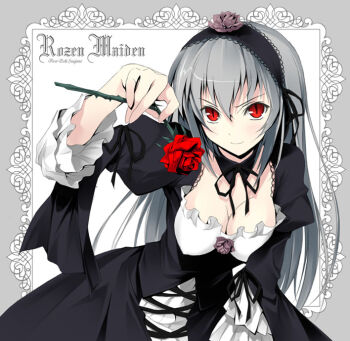 00s 1girl breasts cleavage covered_erect_nipples female_focus flower kantoku large_breasts red_eyes rose rozen_maiden slit_pupils solo suigintou rating:Sensitive score:5 user:danbooru