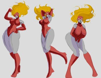 1girl blonde_hair coca-cola coca-cola_supermom poses superhero_costume