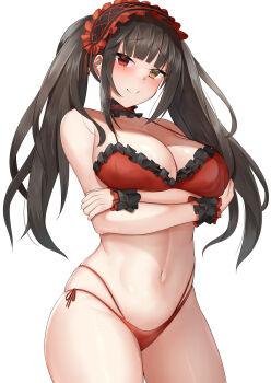  1girl arms_under_breasts azur_lane bikini black_hair breasts cleavage closed_mouth commentary_request crossed_arms date_a_live frilled_bikini frilled_hairband frills hairband heterochromia highres large_breasts long_hair looking_at_viewer multi-strapped_bikini_bottom navel nori_aji official_alternate_costume red_bikini red_eyes red_hairband simple_background smile solo stomach swimsuit tokisaki_kurumi tokisaki_kurumi_(spirit) tokisaki_kurumi_(twin_rose) twintails white_background yellow_eyes  rating:Sensitive score:7 user:danbooru