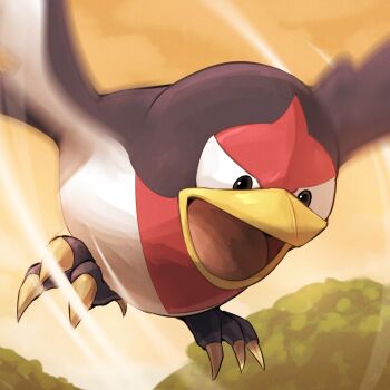 absurdres animal_focus beak bird commentary_request gen_3_pokemon highres nintendo no_humans open_mouth outdoors pokemon pokemon_(creature) pokemon_focus sky spicyichizo taillow talons wings 