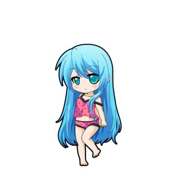  1girl aqua_eyes bare_shoulders barefoot black_outline black_trim blue_hair blush camisole chibi chibi_only closed_mouth full_body game_asset half-closed_eyes hatsune_miku hatsune_miku_graphy_collection long_hair looking_at_viewer outline panties pink_camisole pink_panties polka_dot polka_dot_panties romeo_to_cinderella_(vocaloid) solo standing standing_on_one_leg strap_slip transparent_background underwear very_long_hair vocaloid 