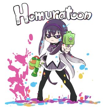 1girl akemi_homura akemi_homura_(magical_girl) black_hair female_focus hairband inkling inkling_player_character long_hair looking_at_viewer magical_girl mahou_shoujo_madoka_magica mahou_shoujo_madoka_magica_(anime) monster_girl nintendo pantyhose parody ribbon samidare_(hoshi) simple_background skirt solo splatoon_(series) splatoon_1 splattershot_(splatoon) splattershot_jr._(splatoon) squid super_soaker tentacle_hair tentacles title_parody  rating:Sensitive score:15 user:danbooru