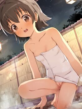  1girl accidental_exposure akagi_miria cleft_of_venus female_focus highres idolmaster loli naked_towel onsen pussy pussy_peek seneto short_hair solo tagme third-party_edit towel uncensored  rating:Explicit score:578 user:bbyyccxx