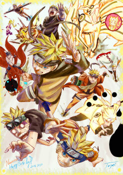  1girl 6+boys animal aura bijuu_dama black_hair blonde_hair blue_eyes blush boruto:_naruto_next_generations breasts chained_wrists character_request closed_eyes colored_skin commentary_request facial_mark flak_jacket forehead_protector fox genderswap genderswap_(mtf) giant giant_monster glowing gold_aura gudoudama_(naruto) highres hokage holding horizontal_pupils jacket kitsune konohagakure_shinobi_uniform konohagakure_symbol kurama_(naruto) kyuubi large_breasts long_hair long_sleeves looking_at_viewer mecha_naruto multiple_boys multiple_persona multiple_tails naruko_(naruto) naruto:_road_to_ninja naruto:_the_last naruto_(classic) naruto_(series) naruto_shippuuden ninja open_mouth orange_pants oversized_animal pants rasen_shuriken rasengan red_eyes scroll scroll_tube sennin_mode sexy_no_jutsu shirt short_hair six_paths_sage_mode smile spiked_hair taiga_(koisunege1255) tail teeth twintails uzumaki_menma uzumaki_naruto uzumaki_naruto_(kurama_mode) uzumaki_naruto_(six_paths_sage_mode) uzumaki_symbol weapon whisker_markings yellow_eyes yellow_skin 