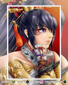  1girl black_hair funyarinpa90 kitsune_marks kunimitsu_ii namco ninja ponytail portrait purple_eyes tekken tekken_8  rating:General score:2 user:TheWarren1995