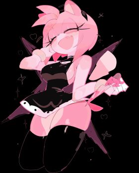 1girl amy_rose black_background black_thighhighs breasts fang highres sideboob sleeveless smile solo sonic_(series) thighhighs usa37107692 rating:Sensitive score:18 user:Hullyen