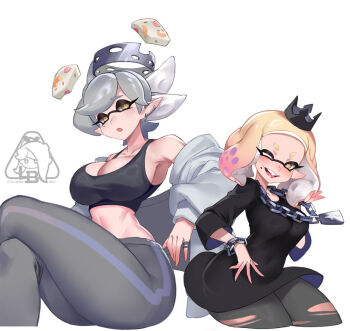  2girls breasts large_breasts little_blood marie_(splatoon) multiple_girls pearl_(splatoon) splatoon_(series) splatoon_1 splatoon_2 tentacle_hair 