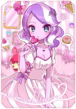  1girl 2016 apple_bloom blue_eyes breasts cake candy character_name child clothes cupcake diamond_tiara dress equestria_girls eyebrows eyelashes food heart humanization ice_cream_cone jewelry lollipop looking_at_viewer my_little_pony my_little_pony:_equestria_girls my_little_pony:_friendship_is_magic purple_hair solo_focus striped tiara weiliy  rating:Sensitive score:22 user:usernam