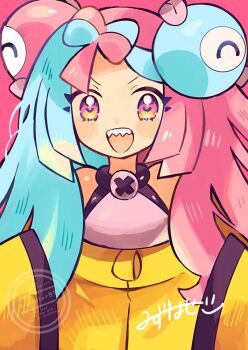  1girl anidler91 iono_(pokemon) multicolored_hair open_mouth pokemon pokemon_sm sharp_teeth solo teeth two-tone_hair 