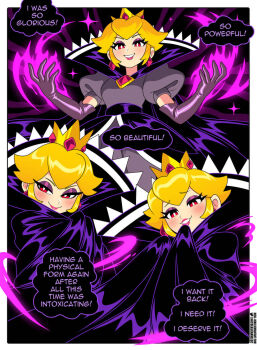  1girl black_dress black_gloves blonde_hair blush bracelet breasts brooch colored_skin crown dark_persona dress earrings elbow_gloves gloves hair_ornament jewelry lipstick long_hair looking_at_viewer makeup mario_(series) medici_collar multiple_girls necklace nico-neko nintendo non-web_source open_mouth paper_mario paper_mario:_the_thousand-year_door possessed purple_dress red_eyes ring shadow_queen smile solo sparkle 