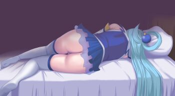  10s 1girl aqua_(konosuba) ass bare_shoulders bed blouse blue_hair blue_shirt censored detached_sleeves feet female_focus from_behind guma_(gumaguma228) hair_ornament hair_rings highres kono_subarashii_sekai_ni_shukufuku_wo! legs long_hair lying miniskirt mosaic_censoring no_panties no_shoes on_side pussy shirt skirt sleeping solo sphere_hair_ornament thighhighs thighs upskirt very_long_hair white_thighhighs  rating:Explicit score:229 user:Vardigiil