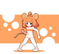 1girl :3 :d ahoge altos animal_ears animated bare_arms bare_legs bare_shoulders barefoot black_eyes blinking blush_stickers bouncing_hair closed_eyes commentary dancing english_commentary facing_viewer flat_chest full_body groin looking_at_viewer looping_animation medium_hair mouse_ears mouse_girl mouse_tail navel open_mouth orange_hair orange_panties orange_tube_top panties pixel_art ratkin_(rimworld) rimworld side-tie_panties simple_background smile solo stomach strapless string_panties tagme tail tube_top underwear video  rating:Sensitive score:46 user:bob1159