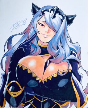  1girl 2018 armor breasts camilla_(fire_emblem) cleavage female_focus fire_emblem fire_emblem_fates gloves hair_over_one_eye highres large_breasts long_hair nintendo purple_eyes purple_hair robaato smile solo  rating:Sensitive score:58 user:Ecchi-Addict