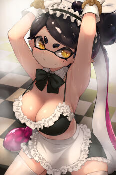  +_+ 1girl alternate_costume apron armpits arms_up bdsm bikini bikini_top_only black_bikini black_bow black_bowtie black_hair black_skirt blush bondage bound bound_wrists bow bowtie breasts callie_(splatoon) detached_collar female_focus frilled_bikini frilled_skirt frills gloves gradient_hair half-closed_eyes highres hizake_mozu indoors inkling kneeling large_breasts long_hair maid maid_headdress miniskirt mole mole_under_eye multicolored_hair nintendo pink_hair rope shiny_skin skindentation skirt solo splatoon_(series) steam steaming_body sweat swimsuit tentacle_hair thighhighs twintails very_long_hair white_gloves white_thighhighs yellow_eyes zettai_ryouiki  rating:Questionable score:102 user:AngryZapdos
