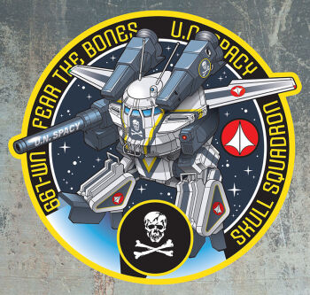  arm_cannon armor battletech commentary crossover eldoniousrex english_commentary english_text macross mecha mechanical_wings non-humanoid_robot radio_antenna redesign robot science_fiction skull_and_crossbones skull_squadron space star_(sky) sticker u.n._spacy urbanmech vernier_thrusters weapon white_armor wings 