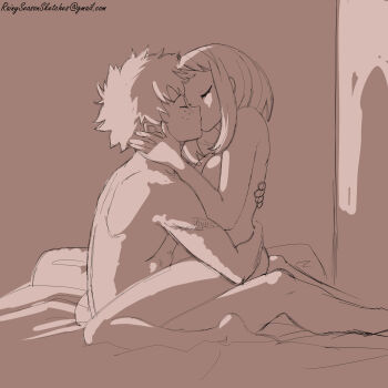 1boy 1girl absurdres aftersex bad_id bad_pixiv_id bed boku_no_hero_academia breasts brown_theme completely_nude couple email_address happy_sex hetero highres hug indoors kiss midoriya_izuku monochrome nude sex sitting sitting_on_lap sitting_on_person uraraka_ochako rating:Questionable score:105 user:danbooru