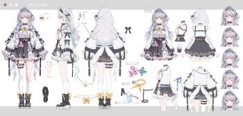  1girl absurdres asymmetrical_legwear belt black_boots black_hairband boots center_frills closed_mouth collared_shirt commentary_request frills full_body ginjo_saine grey_hair hairband highres kneehighs long_hair long_sleeves looking_at_viewer momoko_(momopoco) neckerchief o-ring o-ring_thigh_strap official_art reference_sheet second-party_source shirt simple_background skirt smile socks spiked_hairband spikes standing thigh_belt thigh_strap thighhighs transparent_background uneven_legwear virtual_youtuber vspo! white_shirt white_socks white_thighhighs yellow_eyes yellow_neckerchief 