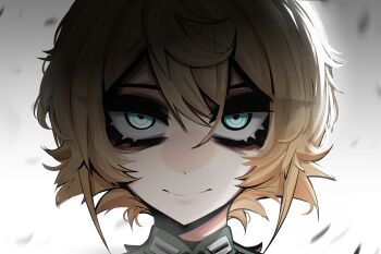  1girl absurdres bags_under_eyes black_eyeliner black_eyeshadow blonde_hair blue_eyes closed_mouth eyeliner eyeshadow highres looking_at_viewer makeup mikuneki short_hair smile solo tanya_degurechaff youjo_senki 