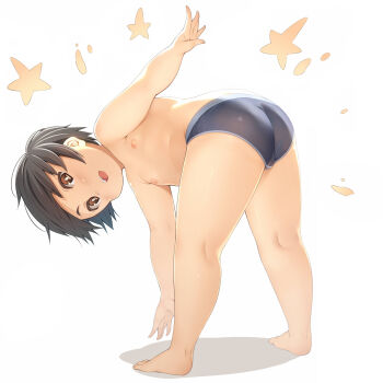  1boy ass bad_id bad_pixiv_id bare_legs barefoot bent_over blush briefs brown_eyes brown_hair full_body highres hinahara_hajime male_focus male_underwear nipples open_mouth original plump shota simple_background solo underwear underwear_only white_background  rating:Questionable score:215 user:danbooru