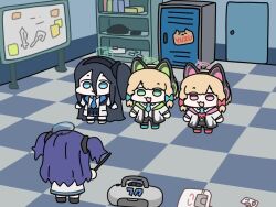  1boy 6+girls ako_(blue_archive) ako_(blue_archive)_(cosplay) angry animated aris_(blue_archive) audible_music azusa_(blue_archive) blue_archive buruaca car chibi cosplay costume_switch dancing game_development_department_(blue_archive) gun hanako_(blue_archive) hifumi_(blue_archive) hina_(blue_archive) hina_(blue_archive)_(cosplay) holding holding_phone koharu_(blue_archive) midori_(blue_archive) momoi_(blue_archive) motor_vehicle multiple_girls music phone sensei_(blue_archive) singing sound tagme taking_picture video weapon yuuka_(blue_archive) yuzu_(blue_archive)  rating:General score:20 user:defenseless