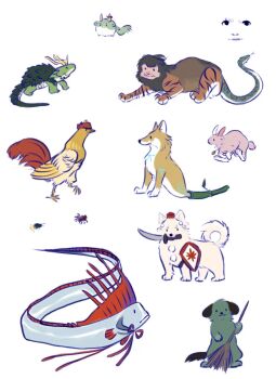  animal animal_on_head animalization baby_animal bamboo bird bird_on_head broom bug carrot_necklace character_request chick chicken commentary_request firefly fish fox highres holding holding_broom horn_ornament horn_ribbon horns houjuu_nue houjuu_nue_(nue) inaba_tewi insect inubashiri_momiji inubashiri_momiji_(wolf) jewelry kamishirasawa_keine kasodani_kyouko kasodani_kyouko_(yamabiko) kicchou_yachie kicchou_yachie_(jidiao) kudamaki_tsukasa kudamaki_tsukasa_(fox) kurodani_yamame kurodani_yamame_(spider) nagae_iku nagae_iku_(fish) necklace niwatari_kutaka niwatari_kutaka_(chicken) nue oarfish on_head pendant rabbit ribbon satellitedragon shield spider sukusuku_hakutaku sword touhou unsheathed weapon weapon_in_mouth wolf wriggle_nightbug wriggle_nightbug_(bug) 