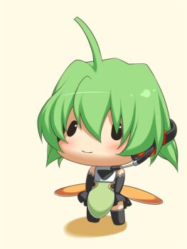  ahoge blush boots c: chibi fl-chan fl_studio green_hair headset official_art open_mouth simple_background uruido  rating:Sensitive score:3 user:PearFinch