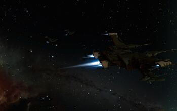  3d battleship_(eve_online) caldari_state_(eve_online) cloud combat_ship_(eve_online) commentary dark_background dated_commentary english_commentary eve_online fleet flying glowing highres ishukone_corporation_(eve_online) military_vehicle navy_faction_(eve_online) nebula outdoors radio_antenna raven_(eve_online) realistic scenery sky spacecraft star_(sky) starry_sky_background thrusters vankaiser vehicle_focus 