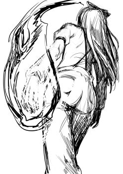  1girl absurdres ass bow commentary_request facing_away fire from_behind from_below fujiwara_no_mokou greyscale hair_bow highres long_hair long_sleeves monochrome oninamako pants pyrokinesis shirt sketch solo suspenders touhou very_long_hair 