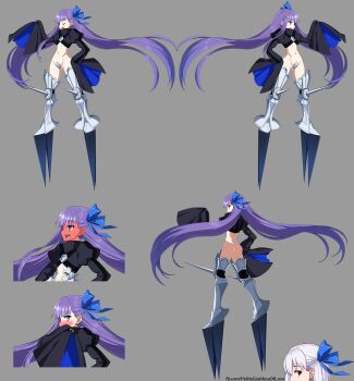  1girl ass blush c-string embarrassed fate/grand_order fate_(series) game_cg meltryllis_(fate) purple_hair ribbon strapless_bottom wedgie 