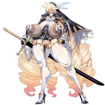  absurdres areola_slip blank_censor breasts censored clitoris clitoris_piercing commentary_request commission gigantic_breasts highres muscular_legs original piercing pussy pussy_peek pussy_piercing simple_background skeb_commission small_head t.a.k. thick_thighs thighs white_background 