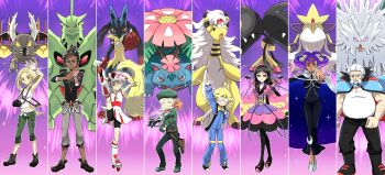  10s 4boys 4girls abomasnow ahoge alakazam ampharos backpack bag beard bicycle_helmet bike_shorts black_hair blonde_hair camera clemont_(pokemon) dark_skin facial_hair fingerless_gloves furisode gen_1_pokemon gen_2_pokemon gen_3_pokemon gen_4_pokemon glasses gloves grant_(pokemon) gym_leader hair_ornament helmet highres japanese_clothes kimono korrina_(pokemon) long_hair long_sleeves looking_at_viewer lucario mawile mega_abomasnow mega_alakazam mega_ampharos mega_lucario mega_mawile mega_pinsir mega_pokemon mega_tyranitar mega_venusaur multiple_boys multiple_girls nintendo olympia_(pokemon) opaque_glasses open_mouth pinsir pokemon pokemon_(creature) pokemon_xy ponytail ramos_(pokemon) roller_skates scissors short_hair skates skin_tight skirt smile soumendaze two_side_up tyranitar valerie_(pokemon) venusaur viola_(pokemon) white_hair wulfric_(pokemon)  rating:Sensitive score:30 user:danbooru