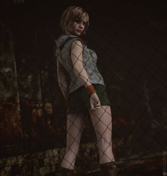  1girl 3d absurdres artist_request ass breasts heather_mason highres jacket lips looking_at_viewer looking_back medium_breasts short_hair silent_hill silent_hill_(series) silent_hill_3 skirt sleeveless sleeveless_turtleneck solo turtleneck vest  rating:Sensitive score:14 user:fakyuh