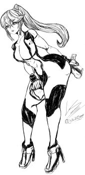  absurdres ass breasts gun handgun helmet high_heels highres holding holding_weapon huge_ass large_breasts luzennon metroid metroid_dread metroid_prime_4:_beyond mole mole_under_mouth monochrome nintendo samus_aran skin_tight super_smash_bros. thick_thighs thighs tight_clothes weapon wide_hips 