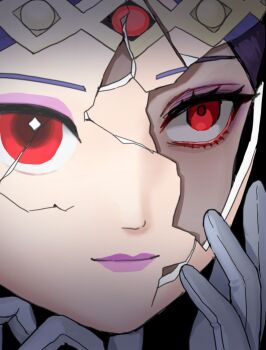  1girl cracked_kawaii_mask eyeliner eyeshadow gloves lipstick makeup mask neosilleosil nintendo portrait princess_hilda purple_hair purple_lips red_eyes solo the_legend_of_zelda the_legend_of_zelda:_a_link_between_worlds 