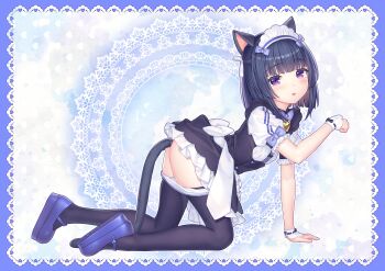  1girl absurdres all_fours anal anal_beads anal_object_insertion anal_tail animal_ears apron arm_up ass black_dress black_hair black_pantyhose blush butt_plug buttons cat_ears cat_tail clothes_lift clothes_pull commentary_request dress dress_lift fake_animal_ears fake_tail female_focus from_side hair_ribbon heart_button highres loli looking_at_viewer maid maid_apron maid_headdress mary_janes minazuki_shigure name_tag nameplate nekopara object_insertion official_art open_mouth panties panty_pull pantyhose pantyhose_pull paw_pose pet_play platform_shoes purple_eyes purple_shoes ribbon sayori_(neko_works) second-party_source sex_toy shoes short_hair short_sleeves simple_background smile solo tail thighs underwear waitress white_panties white_ribbon wrist_cuffs  rating:Explicit score:157 user:danbooru