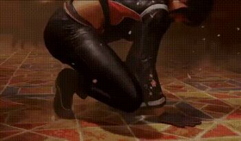  1girl animated animated_gif black_jacket black_pants brown_eyes brown_hair character_name cherry_blossom_print cropped_jacket fatal_fury fatal_fury:_city_of_the_wolves female_focus floral_print game_screenshot hand_fan high_ponytail holding holding_fan jacket leather leather_jacket leather_pants matching_hair/eyes midriff navel pants ponytail shiranui_mai snk solo street_fighter street_fighter_6 video_game_screencap 