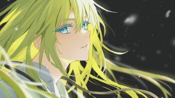  1other absurdres androgynous black_background blue_eyes commentary_request enkidu_(fate) fate/grand_order fate_(series) green_hair highres long_hair looking_at_viewer other_focus parted_lips portrait qunqingshenbai solo 