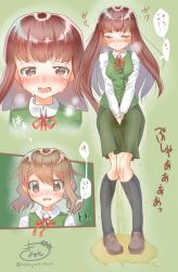 2girls artist_name between_legs black_legwear blush breasts breath brown_eyes brown_footwear brown_hair crying embarrassed eyebrows_visible_through_hair eyes_closed female full_body green_background green_skirt green_vest half-closed_eyes hand_between_legs hands_together have_to_pee highres japanese_text kneehighs knees_together_feet_apart kobayasi_okasi long_hair long_sleeves looking_at_viewer matching_hair/eyes medium_breasts multiple_girls multiple_views neck_ribbon nose_blush open_mouth original peeing peeing_self pigeon-toed puddle red_neckwear red_ribbon ribbon school_uniform shiny shiny_hair shirt shoes short_hair signature simple_background skirt speech_bubble standing sweat talking tears teeth text_focus tongue translation_request trembling twitter_username uniform v_arms vest wet wet_clothes white_shirt rating:Questionable score:3 user:AngryZapdos 2girls artist_name between_legs black_legwear blush breasts breath brown_eyes brown_footwear brown_hair crying embarrassed eyebrows_visible_through_hair eyes_closed female full_body green_background green_skirt green_vest half-closed_eyes hand_between_legs hands_together have_to_pee highres japanese_text kneehighs knees_together_feet_apart kobayasi_okasi long_hair long_sleeves looking_at_viewer matching_hair/eyes medium_breasts multiple_girls multiple_views neck_ribbon nose_blush open_mouth original peeing peeing_self pigeon-toed puddle red_neckwear red_ribbon ribbon school_uniform shiny shiny_hair shirt shoes short_hair signature simple_background skirt speech_bubble standing sweat talking tears teeth text_focus tongue translation_request trembling twitter_username uniform v_arms vest wet wet_clothes white_shirt rating:Questionable score:3 user:AngryZapdos
