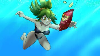  1girl absurdres air_bubble album_art album_cover album_cover_redraw bikini breasts brown_eyes bubble chips_(food) cleavage colombian cover derivative_work female_focus fishing_rod food freckles green_hair green_nails highres hispanic holding_breath indie_virtual_youtuber larepl1ka navel nevermind nirvana_(band) ocean ponytail potato_chips ryumivt short_hair small_breasts submerged swimming swimsuit twitch twitch.tv underwater virtual_youtuber yellow_eyes youtube youtube_hispanic  rating:Sensitive score:2 user:Kevinyu274