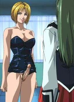  1futa 1girl bible_black blonde_hair breasts bustier curtains day erection futanari green_hair highres imminent_penetration ito_mika kitami_reika large_breasts long_hair no_testicles nurse penis penis_growth pubic_hair room school_uniform skirt smile stitched third-party_edit  rating:Explicit score:12 user:Oots