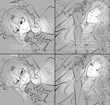  2boys ahoge blush cellphone closed_eyes closed_mouth couple_texting_in_bed_(meme) english_text greyscale hair_between_eyes hatsutori_hajime heart heart_ahoge henohenomoheji_(tpvtlsrp) holding holding_phone long_hair long_sleeves male_focus meme monochrome multiple_boys parted_bangs phone saibou_shinkyoku short_hair sketch smile utsugi_noriyuki yaoi 