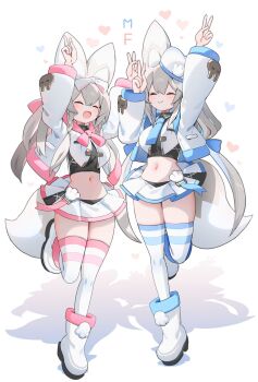  2girls animal_ears closed_eyes fox_ears fox_girl fox_tail mamuru multiple_girls original simple_background tail white_background  rating:General score:1 user:RIG