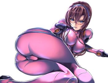  00s 1girl ass blue_eyes bodysuit breasts brown_hair covered_erect_nipples evangelion:_2.0_you_can_(not)_advance female_focus finger_to_mouth glasses hip_focus huge_ass large_breasts lips long_hair lying makinami_mari_illustrious mecha_pilot_suit neon_genesis_evangelion on_side plugsuit_(evangelion) rebuild_of_evangelion saburou_(hgmg) skin_tight solo trefoil wide_hips  rating:Questionable score:261 user:danbooru