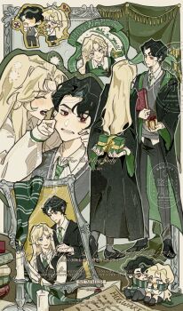  absurdres cheek_pinching chibi cloak couple flat_color gift harry_potter:_magic_awakened harry_potter_(series) highres multiple_views pinching portrait scarf wizarding_world xiabai 