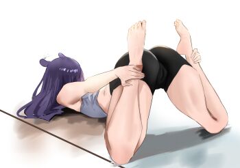  1girl absurdres ass barefoot black_shirt bound_puppy_pose cameltoe feet highres hololive hololive_english long_hair meme ninomae_ina'nis purple_hair redi_(rasec_asdjh) revision shirt simple_background sketch solo top-down_bottom-up virtual_youtuber white_background yoga 