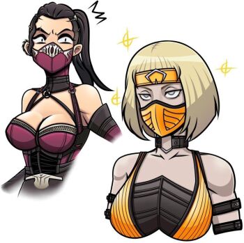  2girls blonde_hair breasts grey_eyes khameleon mileena_(mortal_kombat) mortal_kombat_(series) mortal_kombat_1_(2023) multiple_girls  rating:General score:8 user:mski<msaki