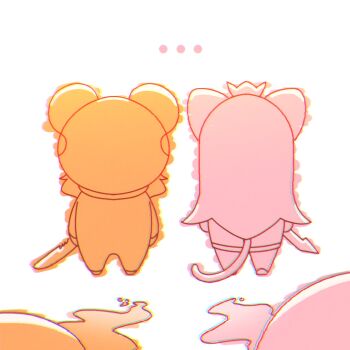  2girls animal_costume animal_hood chibi couple earrings feather_earrings feathers frog frog_costume frog_hood frogiwawa highres holding holding_knife hololive hololive_english hood hyurisaki implied_murder jewelry knife long_hair mori_calliope multiple_girls onesie orange_hair simple_background takanashi_kiara virtual_youtuber weird_cat_(mori_calliope) yuri 