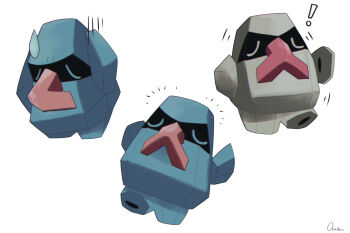  ! absurdres alternate_color comedic_sweatdrop commentary_request full_body gen_3_pokemon happy_aura highres meme nintendo no_humans nosepass not_like_this_(meme) ouran pokemon pokemon_(creature) shiny_and_normal shiny_pokemon simple_background standing standing_on_one_leg white_background 