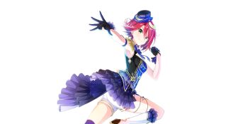 1girl armband armpits black_dress black_gloves blue_armband blue_bow blue_bowtie blue_hat boots bow bowtie breasts closed_mouth dress epaulettes fiona_(lapis_re:lights) from_side game_cg gloves hair_between_eyes hand_up hat high_heel_boots high_heels highres knee_boots lapis_re:lights layered_skirt looking_at_viewer looking_to_the_side mini_hat official_art outstretched_arm purple_skirt red_hair short_hair shorts showgirl_skirt simple_background skirt sleeveless sleeveless_dress small_breasts smile solo third-party_source tilted_headwear transparent_background white_boots white_shorts